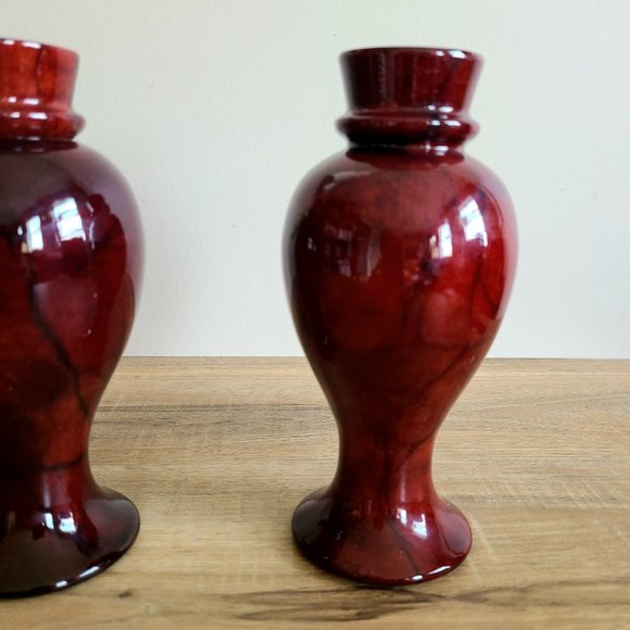 Set of 2 marble dark red burgundy color candleholders. Made in Italy. - Picture 3 of 9
